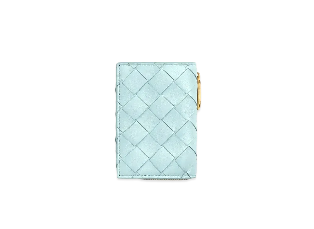 Bottega Veneta Intrecciato Lambskin Tiny Trifold Zippered Wallet "Teal Washed"