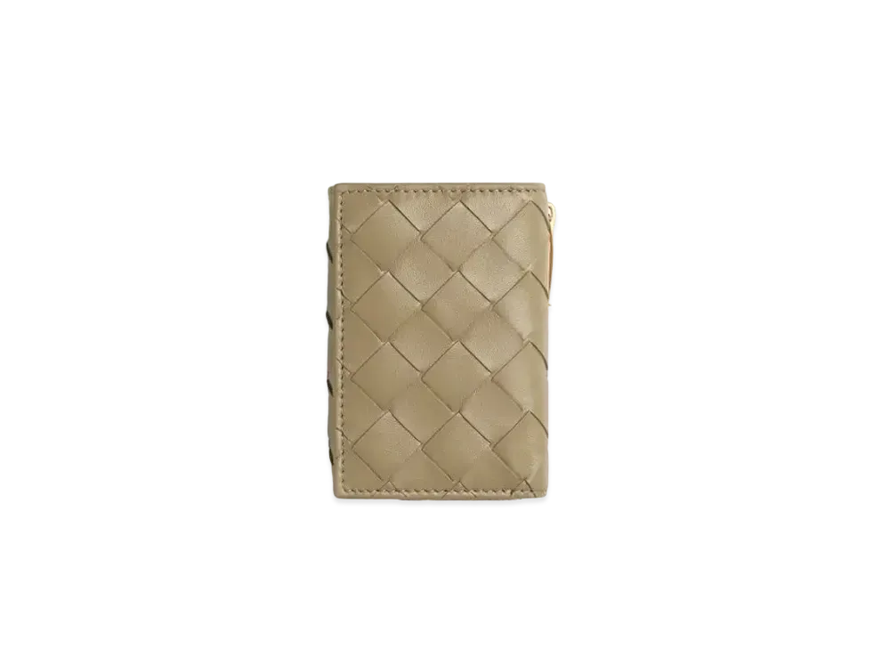 Bottega Veneta Intrecciato Lambskin Tiny Trifold Zippered Wallet "Taupe"
