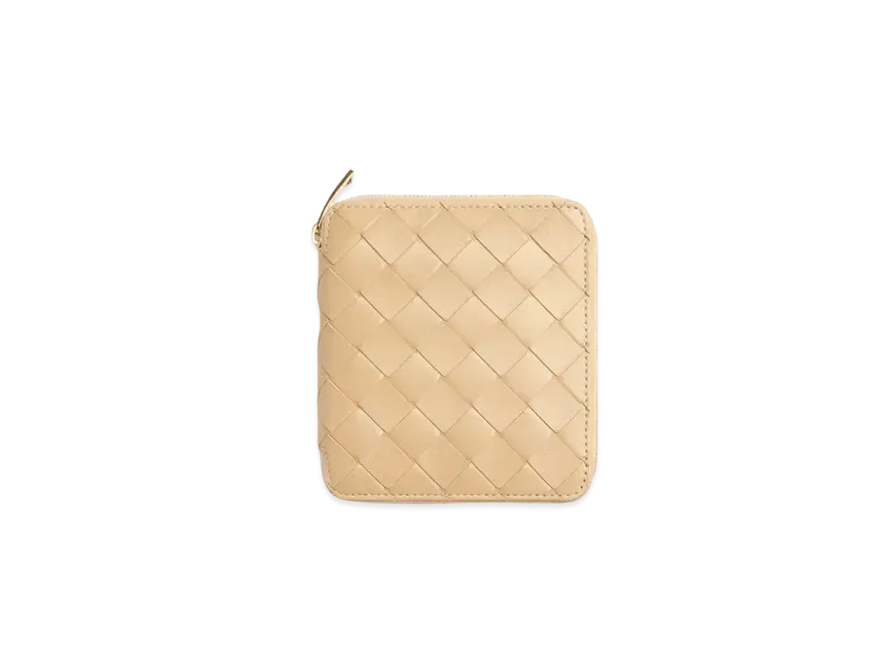 Bottega Veneta Intrecciato Calfskin Lambskin Calfskin Bi-fold Zip Around Wallet "Porridge"