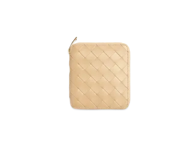 Bottega Veneta Intrecciato Calfskin Lambskin Calfskin Bi-fold Zip Around Wallet "Porridge"
