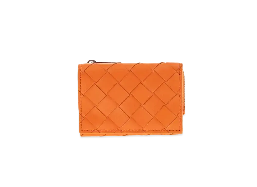 Bottega Veneta Intrecciato Calfskin Trifold Zippered Wallet "Papaya"