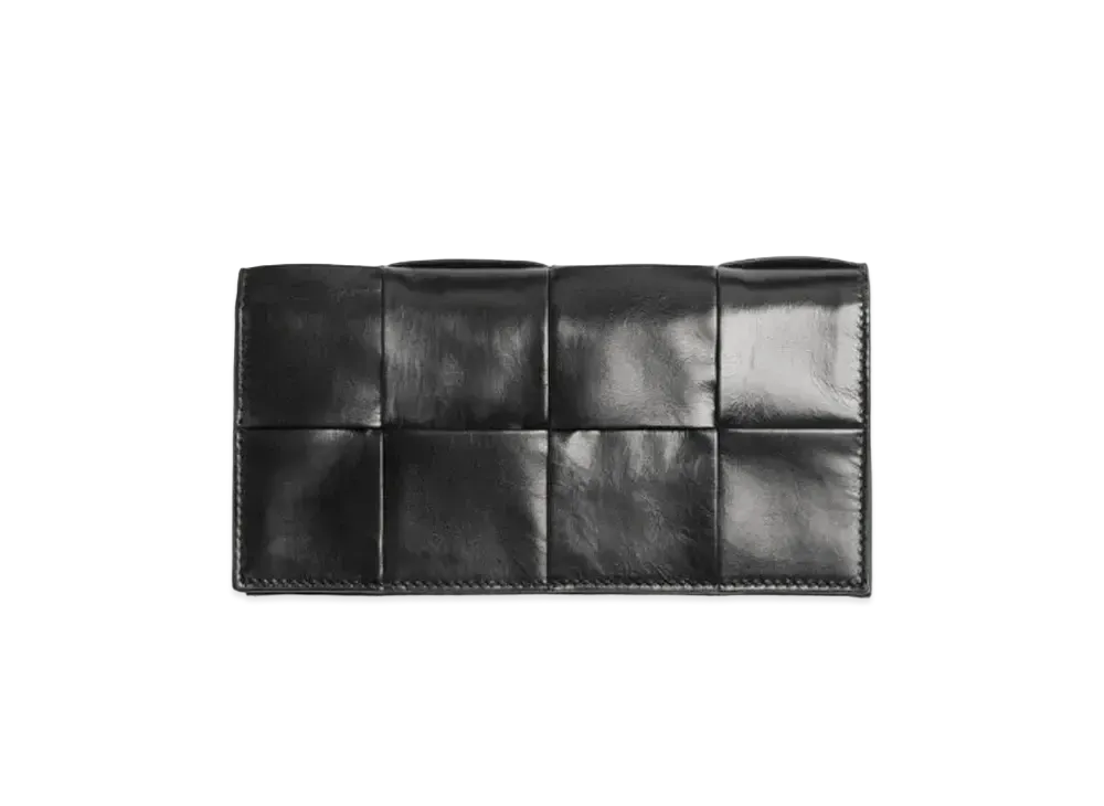 Bottega Veneta Casette Maxi Intrecciato Paper Calf Bi-fold Wallet "Black"