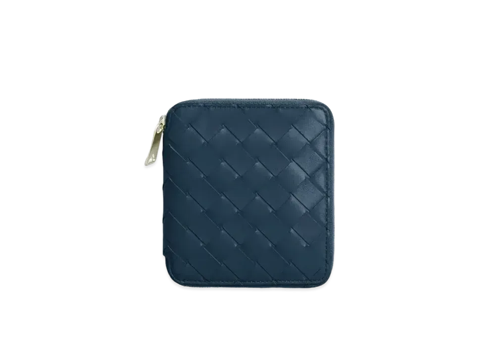 Bottega Veneta Intrecciato Calfskin Compact Zip Around Wallet "Deep Blue"