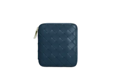 Bottega Veneta Intrecciato Calfskin Compact Zip Around Wallet "Deep Blue"