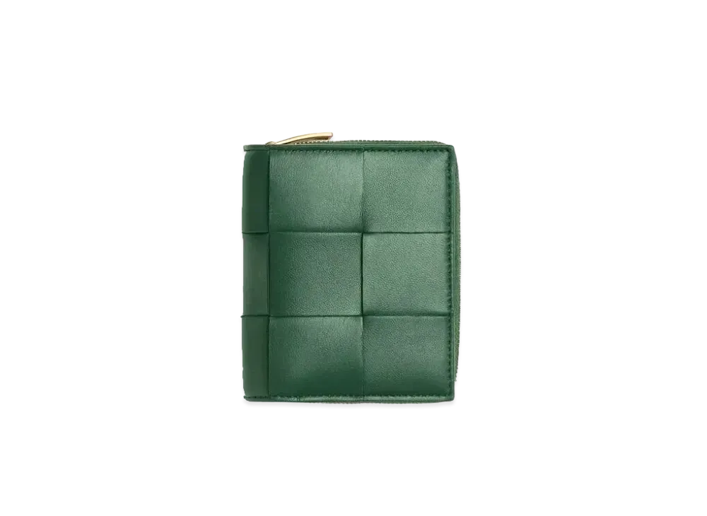 Bottega Veneta Casette Maxi Intrecciato Lambskin Calfskin Small Bi-fold Zippered Wallet "Rain Tree"