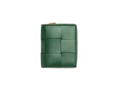 Bottega Veneta Casette Maxi Intrecciato Lambskin Calfskin Small Bi-fold Zippered Wallet "Rain Tree"