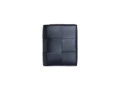 Bottega Veneta Casette Maxi Intrecciato Lambskin Calfskin Small Bi-fold Zippered Wallet "Space"