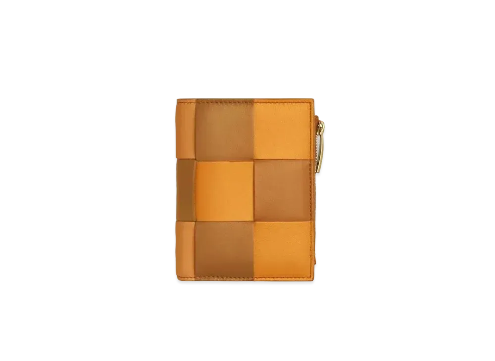 Bottega Veneta Casette Maxi Intrecciato Calfskin Bi-fold Zippered Wallet "Cob/Camel"