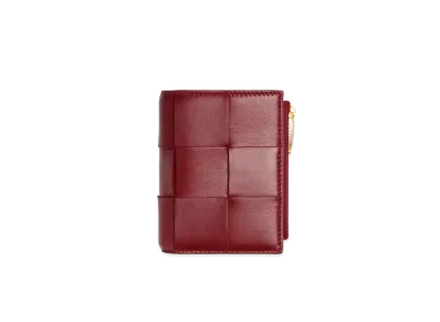 Bottega Veneta Casette Maxi Intrecciato Lambskin Bi-fold Zippered Wallet "Bordeaux"