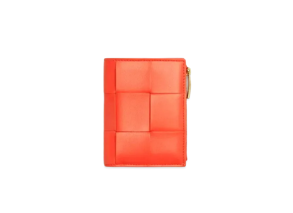Bottega Veneta Casette Maxi Intrecciato Lambskin Bi-fold Zippered Wallet "Sunburst"
