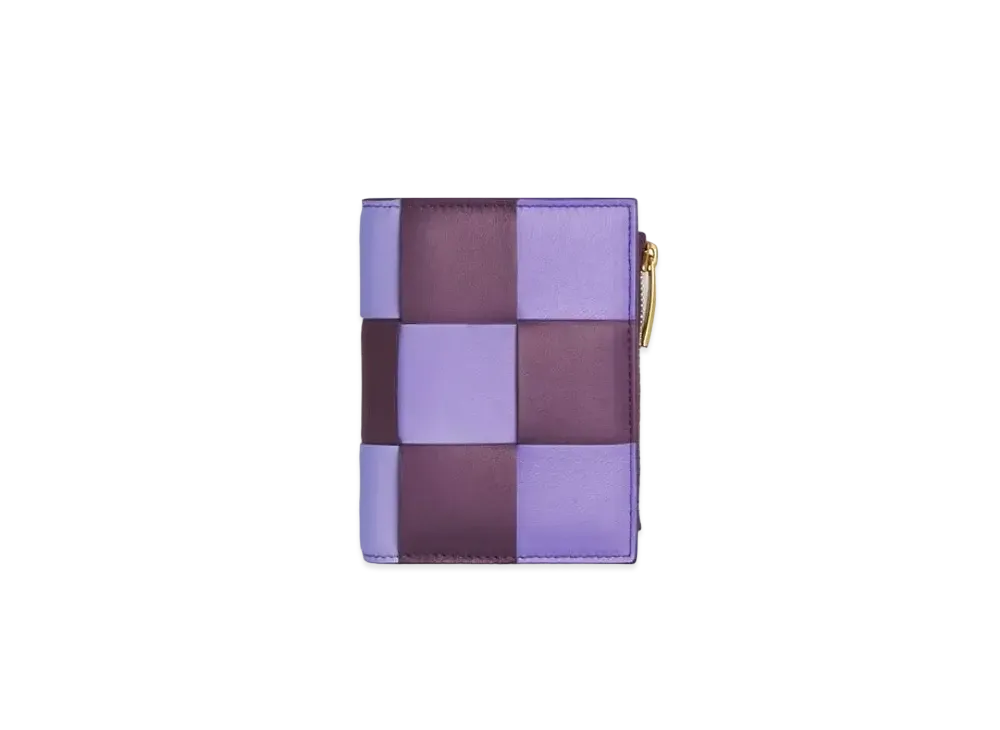 Bottega Veneta Casette Maxi Intrecciato Calfskin Bi-fold Zippered Wallet "Purple/Egg Plant"