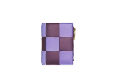 Bottega Veneta Casette Maxi Intrecciato Calfskin Bi-fold Zippered Wallet "Purple/Egg Plant"