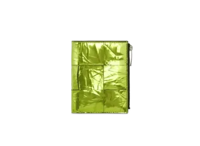 Bottega Veneta Casette Maxi Intrecciato Calfskin Bi-fold Zippered Wallet "Chlorophyll"