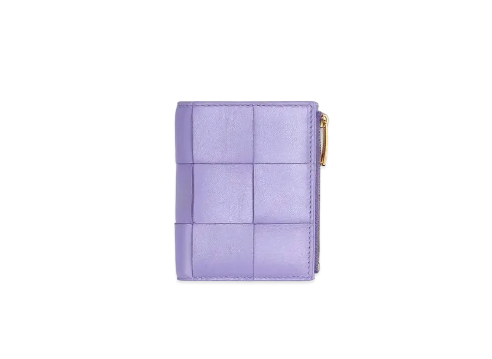 Bottega Veneta Casette Maxi Intrecciato Lambskin Bi-fold Zippered Wallet "Wisteria"