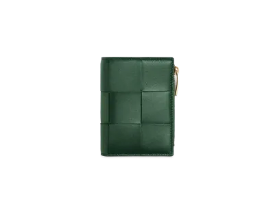 Bottega Veneta Casette Maxi Intrecciato Lambskin Bi-fold Zippered Wallet "Rain Tree"
