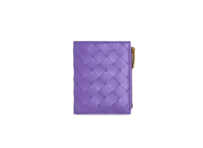 Bottega Veneta Intrecciato Small Lambskin Calfskin Bi-fold Zippered Wallet "Purple"