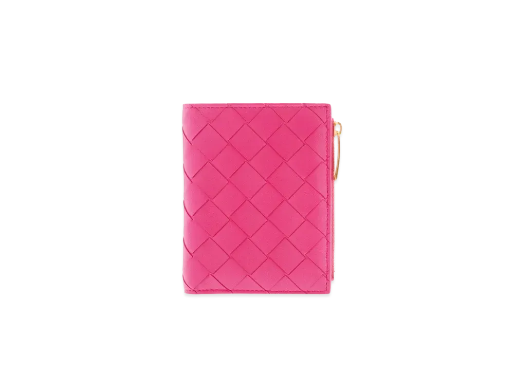 Bottega Veneta Intrecciato Small Lambskin Calfskin Bi-fold Zippered Wallet "Cranberry"
