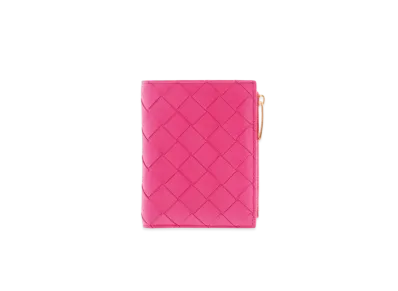 Bottega Veneta Intrecciato Small Lambskin Calfskin Bi-fold Zippered Wallet "Cranberry"