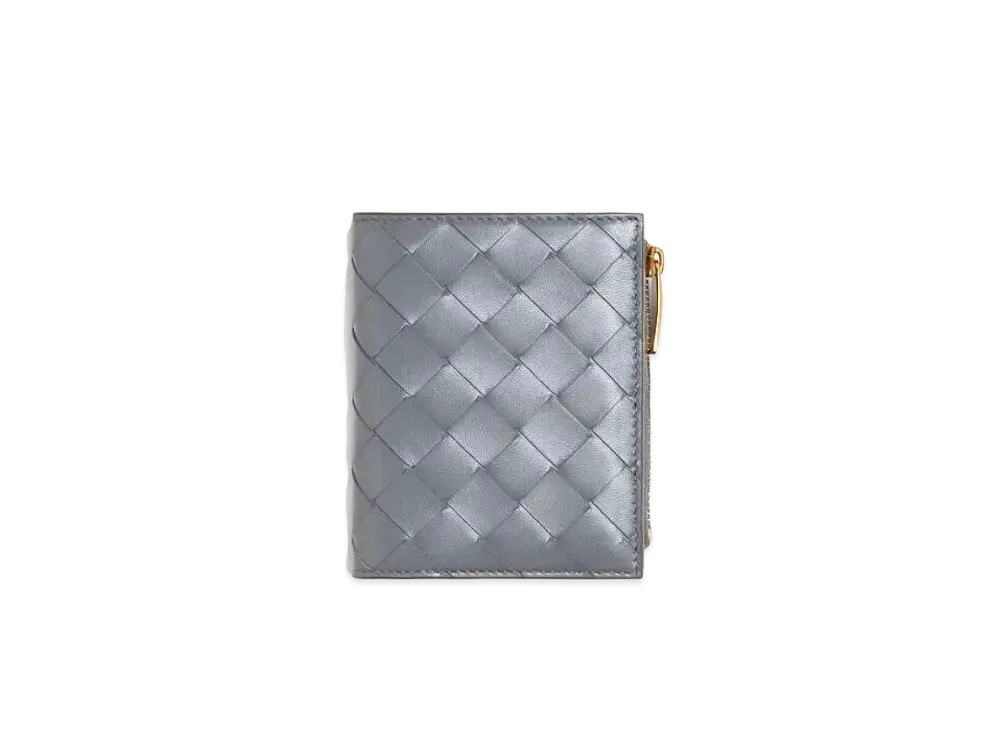 Bottega Veneta Intrecciato Small Lambskin Bi-fold Zippered Wallet "Thunder"