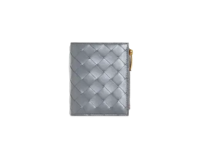 Bottega Veneta Intrecciato Small Lambskin Bi-fold Zippered Wallet "Thunder"