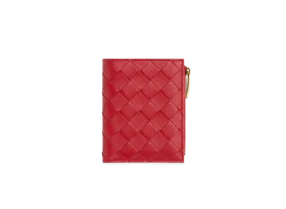Bottega Veneta Intrecciato Lambskin Small Bi-fold Zippered Wallet "Apple Candy"
