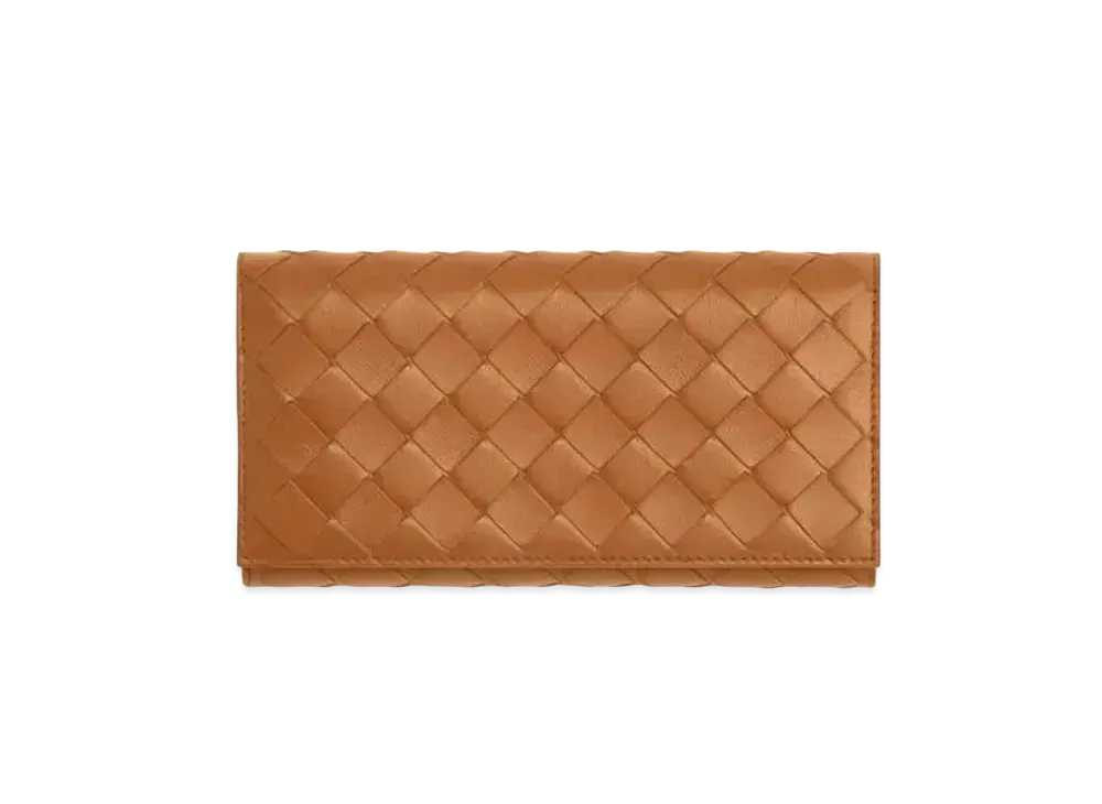 Bottega Veneta Intrecciato Lambskin Large Flap Wallet "Wood"