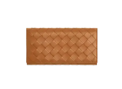 Bottega Veneta Intrecciato Lambskin Large Flap Wallet "Wood"