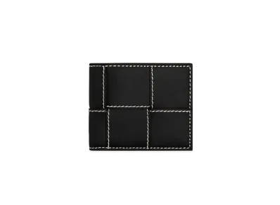 Bottega Veneta Casette Maxi Intrecciato Calfskin Edge Stetch Bi-fold Wallet "Black/Natural"