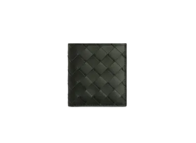 Bottega Veneta Intrecciato Calfskin Slim Bi-fold Wallet "Dark Green/Travertine"