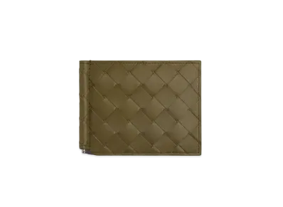 Bottega Veneta Intrecciato Calfskin Bi-fold Wallet With Money Clip "Mud"