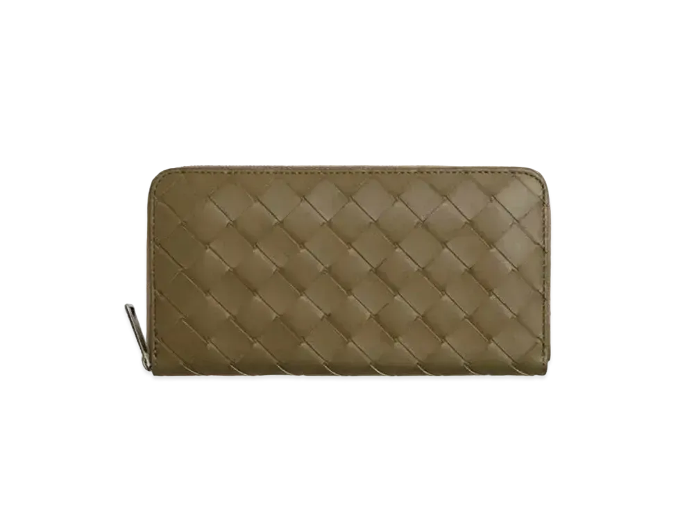 Bottega Veneta Intrecciato Calfskin Zip Around Wallet "Mud"