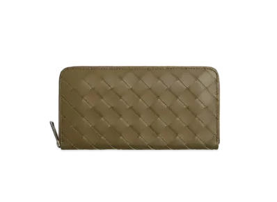 Bottega Veneta Intrecciato Calfskin Zip Around Wallet "Mud"