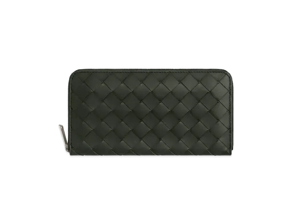 Bottega Veneta Intrecciato Calfskin Zip Around Wallet "Dark Green/Travertine"
