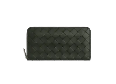Bottega Veneta Intrecciato Calfskin Zip Around Wallet "Dark Green/Travertine"