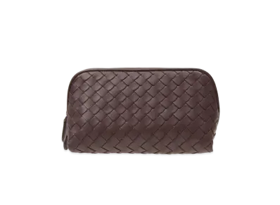 Bottega Veneta Intrecciato Lambskin Cosmetic Pouch "Dark Barolo"