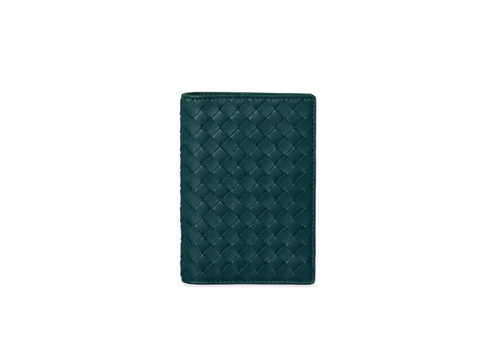 Bottega Veneta Intrecciato Lambskin Passport Case "Oil Blue"