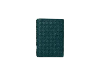 Bottega Veneta Intrecciato Lambskin Passport Case "Oil Blue"