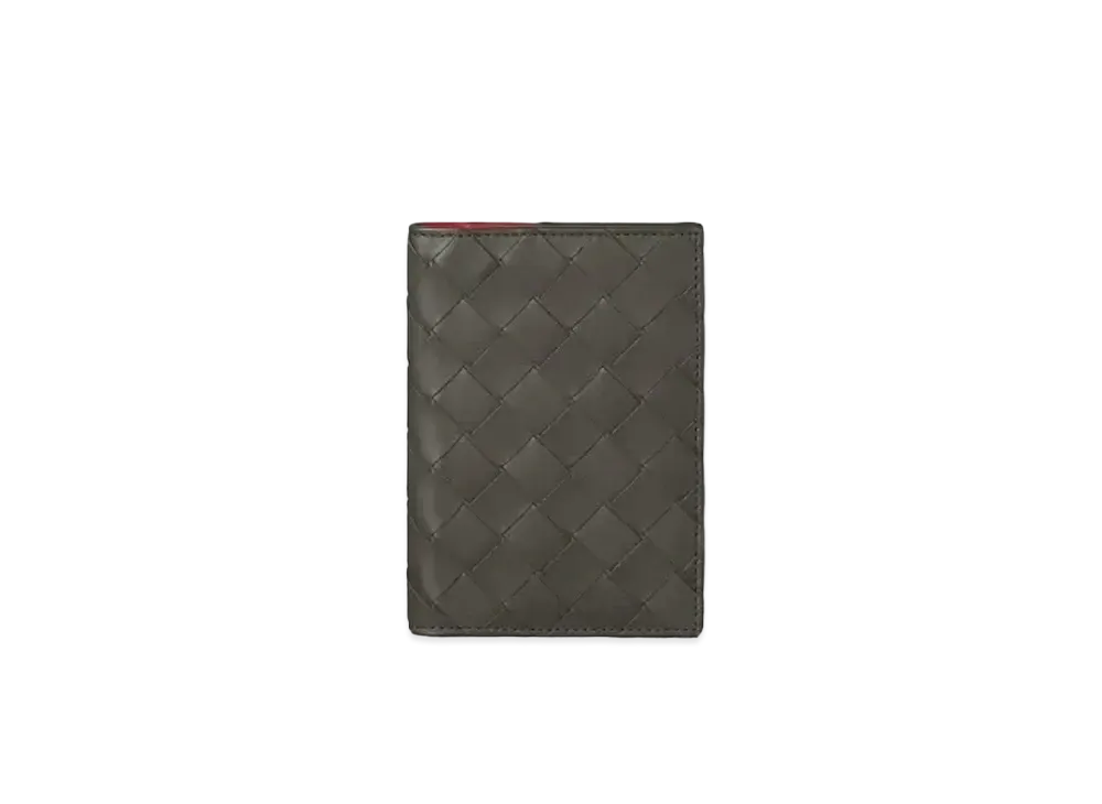 Bottega Veneta Intrecciato Calfskin Passport Case "Light Graphite/Bright Red"