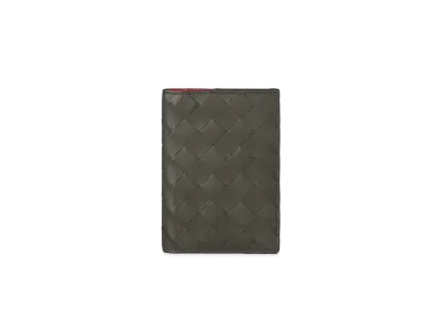 Bottega Veneta Intrecciato Calfskin Passport Case "Light Graphite/Bright Red"