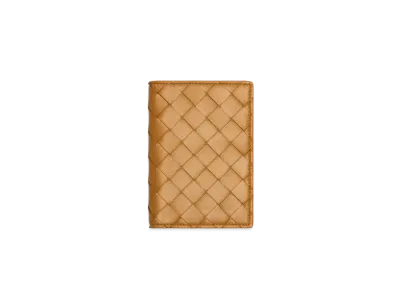 Bottega Veneta Intrecciato Lambskin Calfskin Passport Case "Caramel"