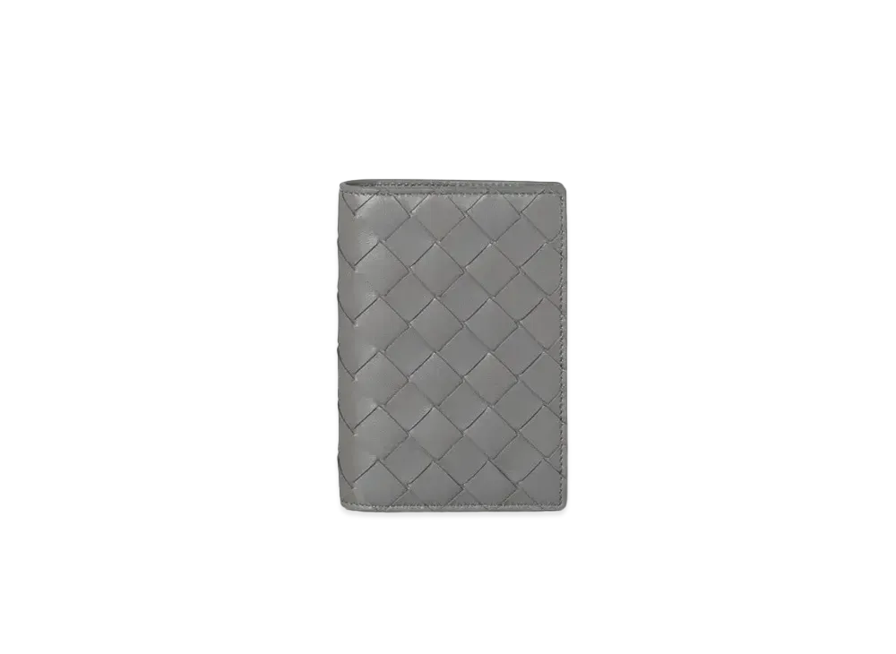 Bottega Veneta Intrecciato Lambskin Calfskin Passport Case "Concrete"