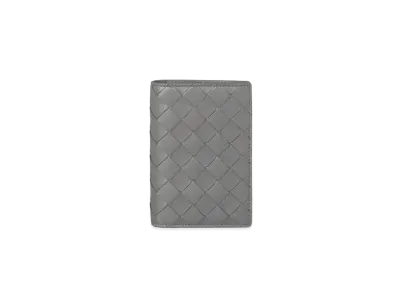 Bottega Veneta Intrecciato Lambskin Calfskin Passport Case "Concrete"
