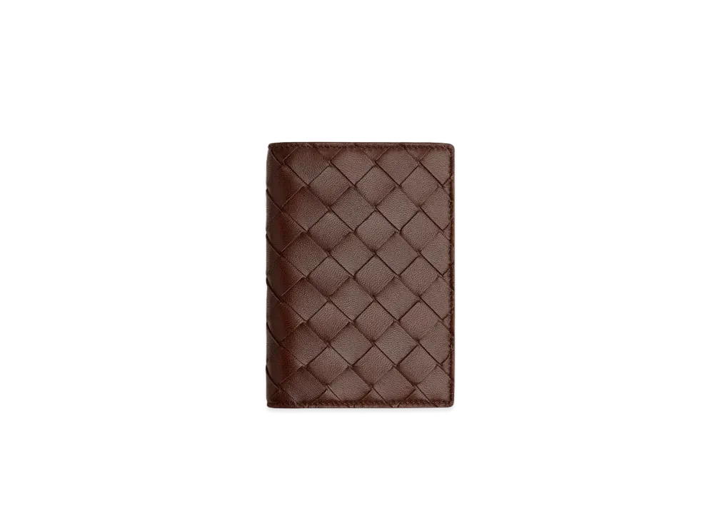 Bottega Veneta Intrecciato Lambskin Calfskin Passport Case "Brownie"