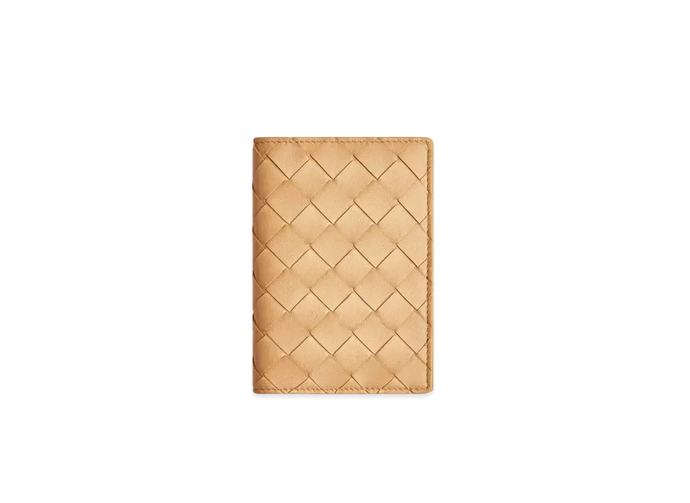 Bottega Veneta Intrecciato Lambskin Calfskin Passport Case "Almond"