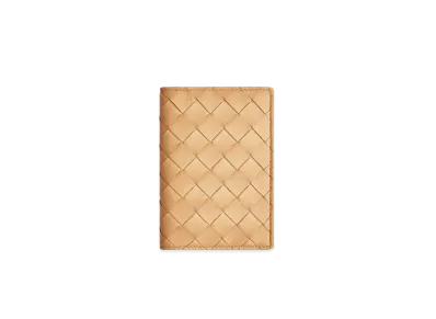 Bottega Veneta Intrecciato Lambskin Calfskin Passport Case "Almond"