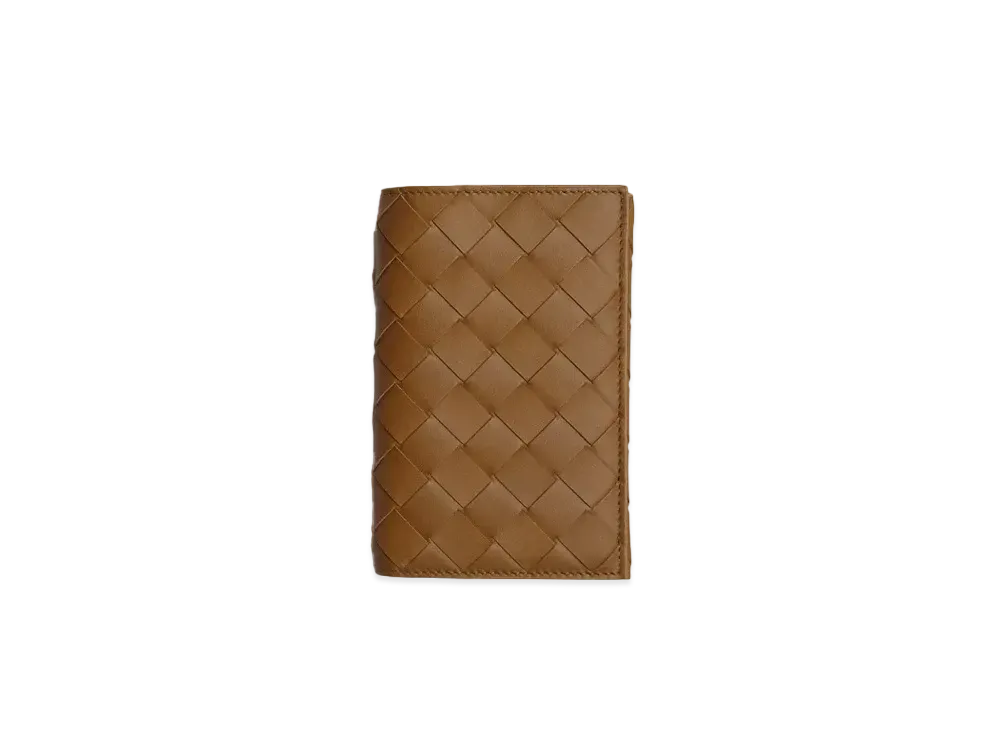 Bottega Veneta Intrecciato Calfskin Passport Case "Moutarde/Black"