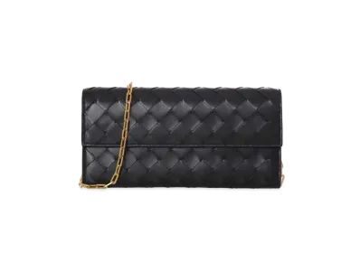 Bottega Veneta Intrecciato Calfskin Chain Wallet "Black"