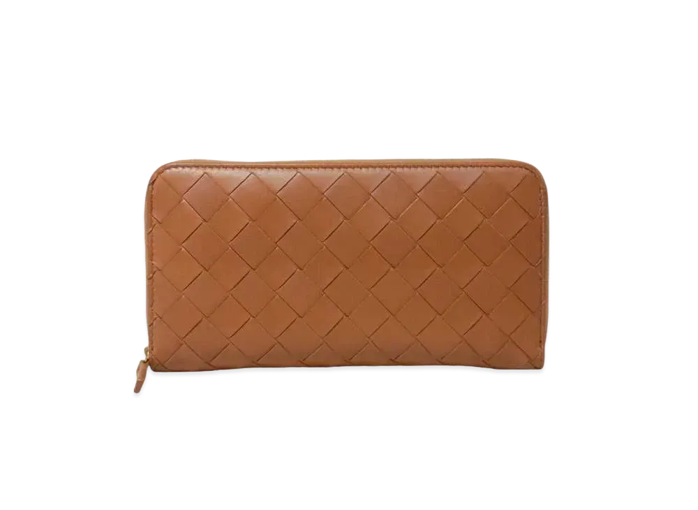 Bottega Veneta Intrecciato Lambskin Calfskin Zip Around Wallet "Wood/Fondant"