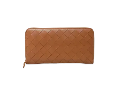 Bottega Veneta Intrecciato Lambskin Calfskin Zip Around Wallet "Wood/Fondant"