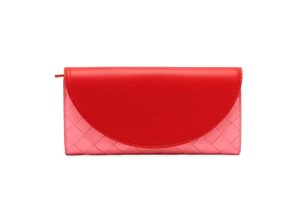 Bottega Veneta Intrecciato Lambskin Round Flap Wallet "Red/Pink"